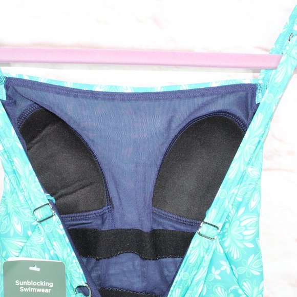 NEW LL Bean Blue Nylon Lycra Sunblocking Swimwear One-Piece Swimsuit Size 4 - Picture 7 of 11